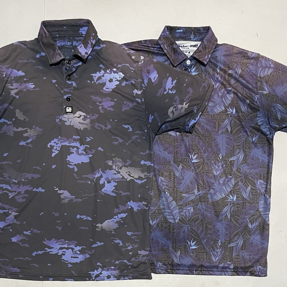 Lot Of 2 Greater Half GH Polo Shirt‎ Mens Medium Camo/Floral Golf AOP
